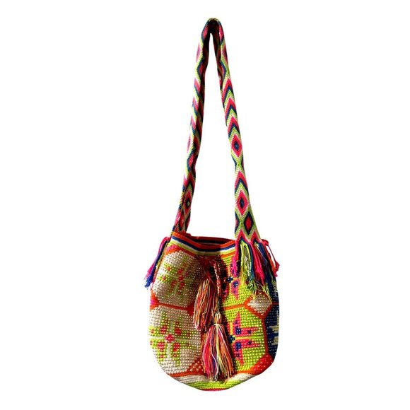 Wayuu Tribe Handbags - WAYUU Handmade Crochet Beaded Crossbody Bag Multicolor Tasseled Bohemian Hippie